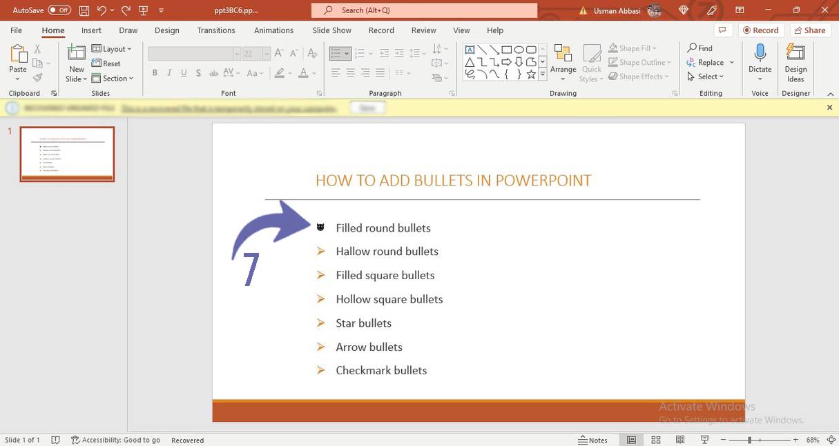 Customizing pictures in bullet points in PowerPoint