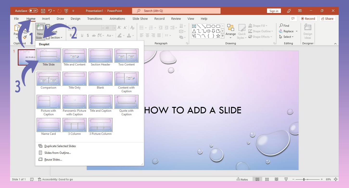 Adding a slide in PowerPoint