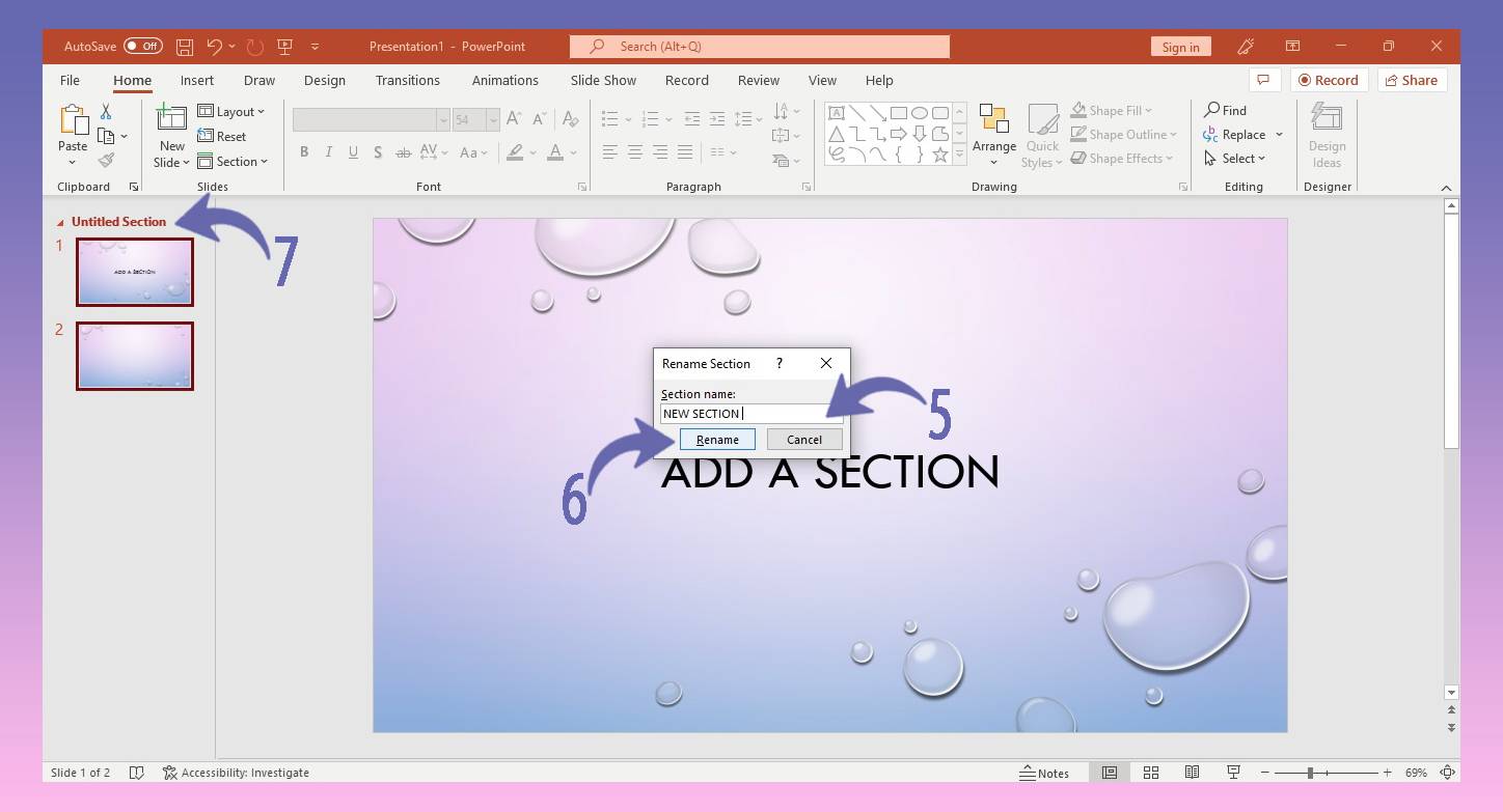 Adding a section in PowerPoint
