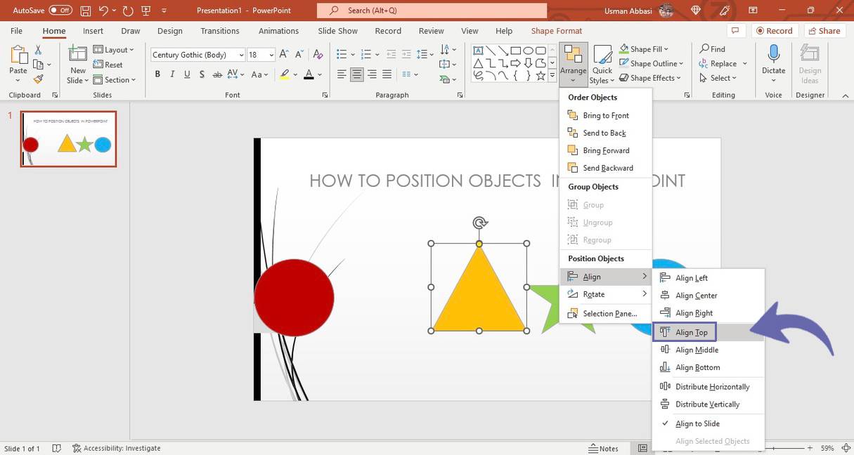 Changing position of objects in PowerPoint