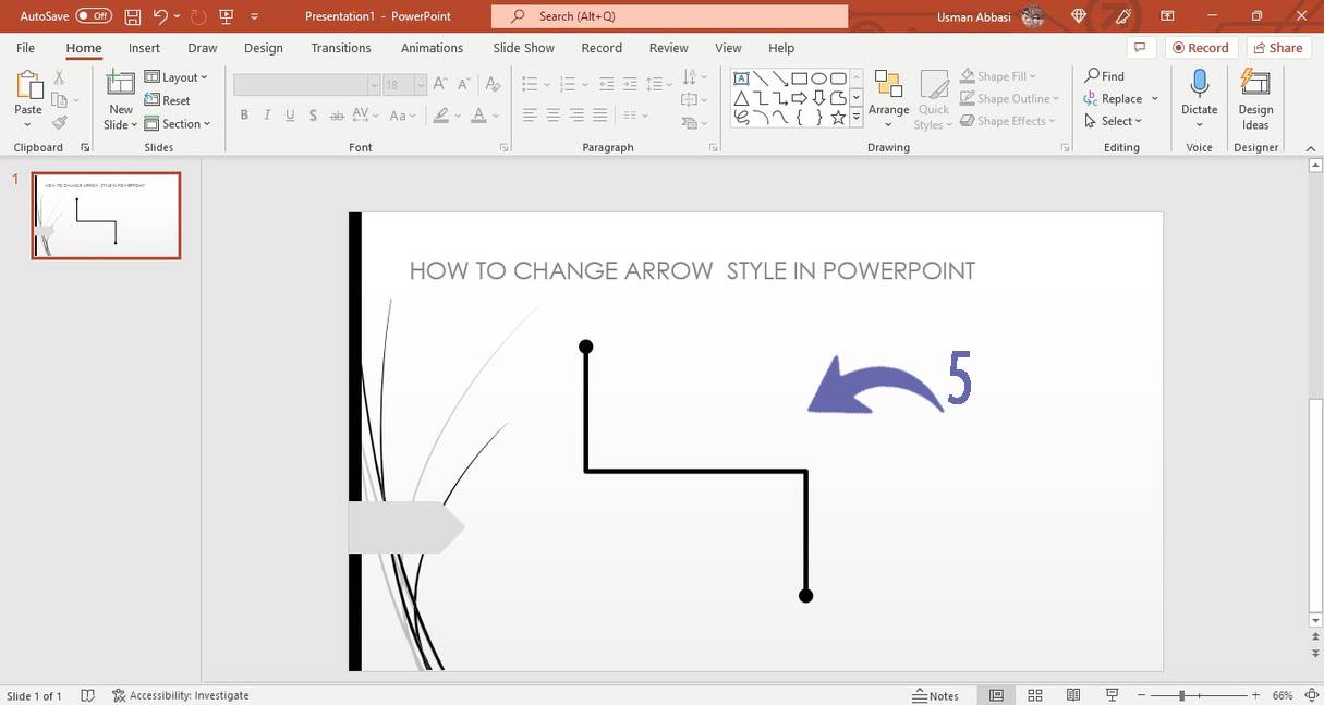 Changing the arrow styles of line in PowerPoint