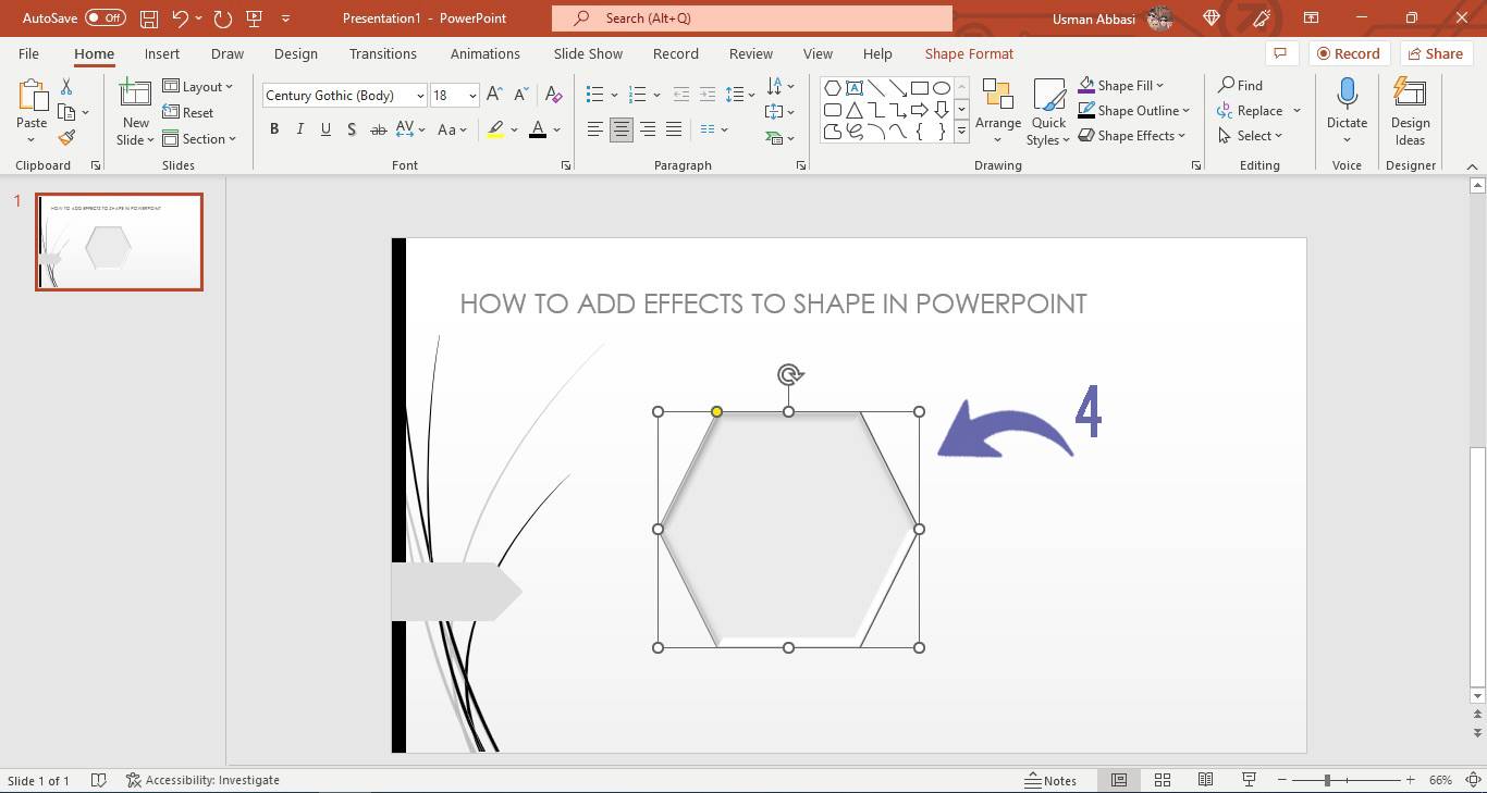 Applying bevel effect to the shape in PowerPoint