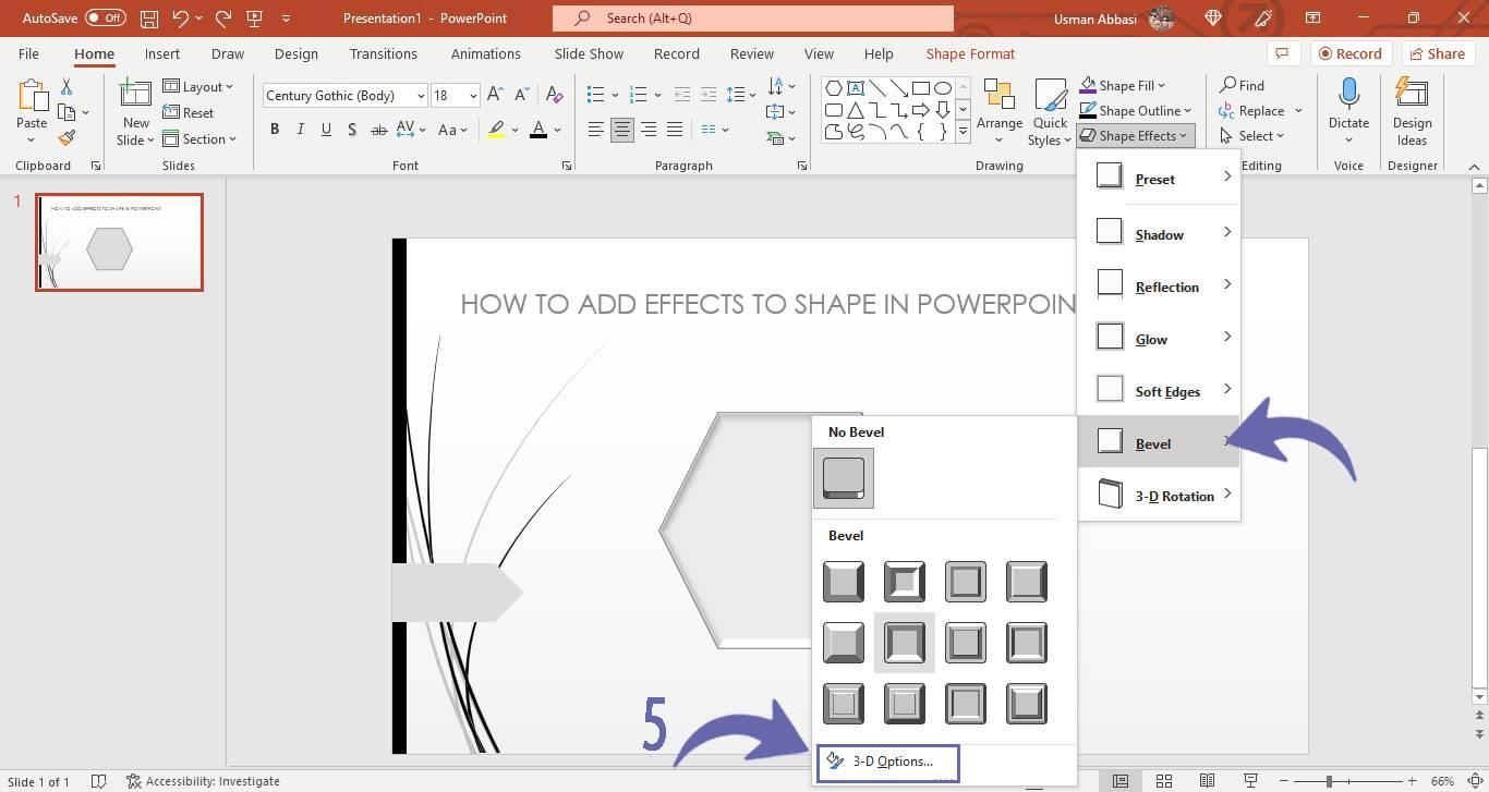 Applying bevel effect to the shape in PowerPoint