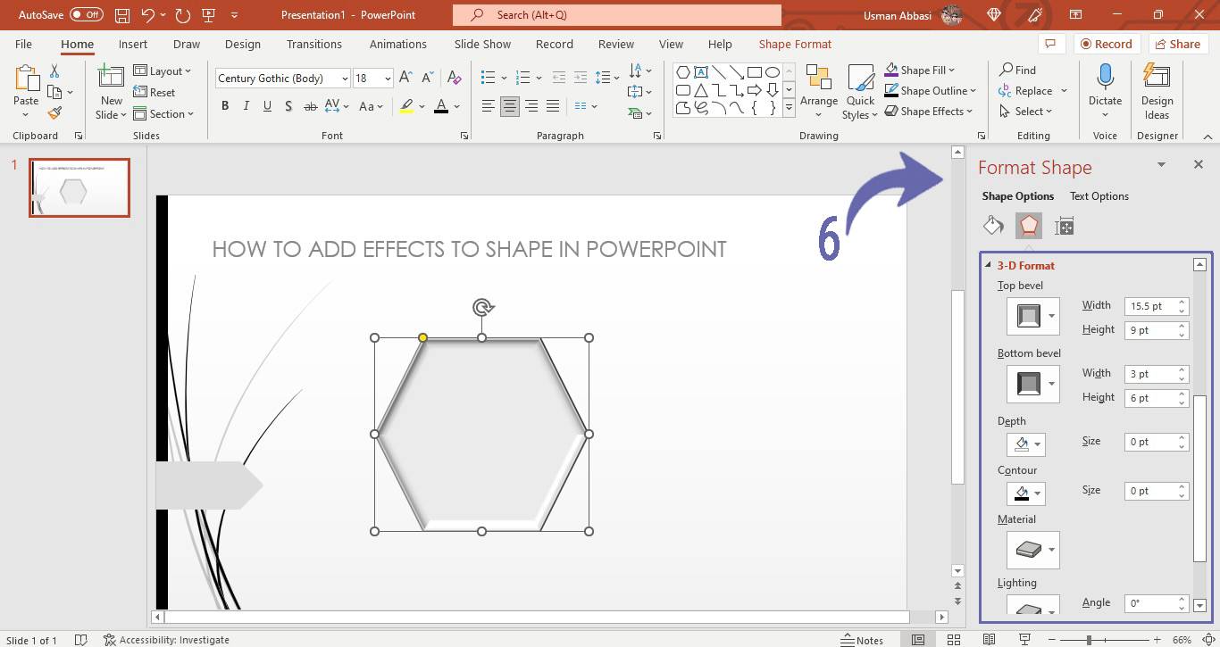 Applying bevel effect to the shape in PowerPoint