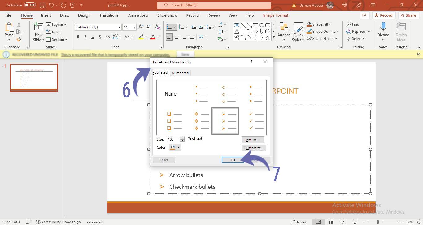 Adding and customizing bullet points in PowerPoint