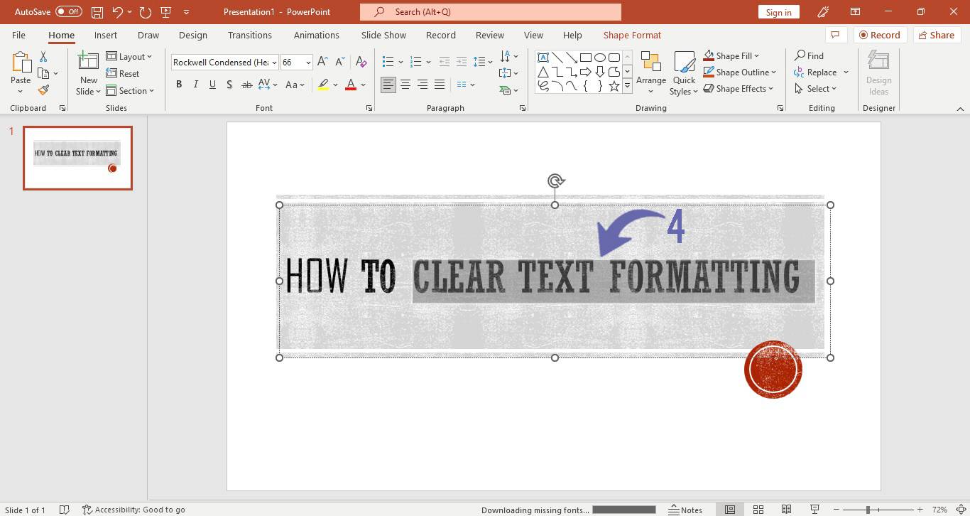 Reseting all the applied formatting to the text in PowerPoint