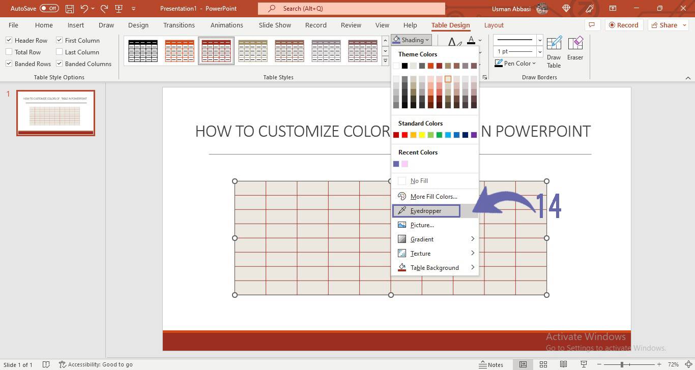 Customizing table colors in PowerPoint