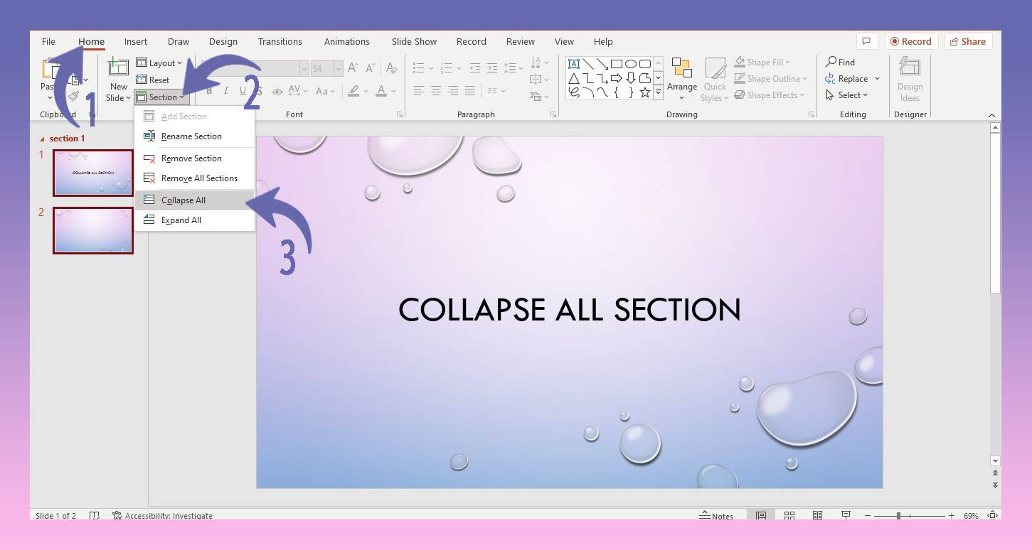 Collapsing all sections in PowerPoint