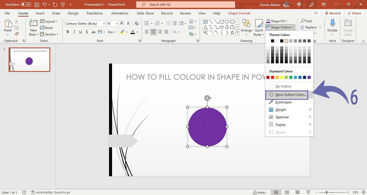 Filling colour in shape in PowerPoint