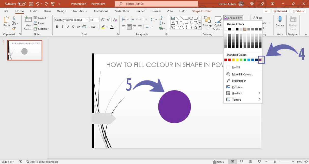 Filling colour in shape in PowerPoint