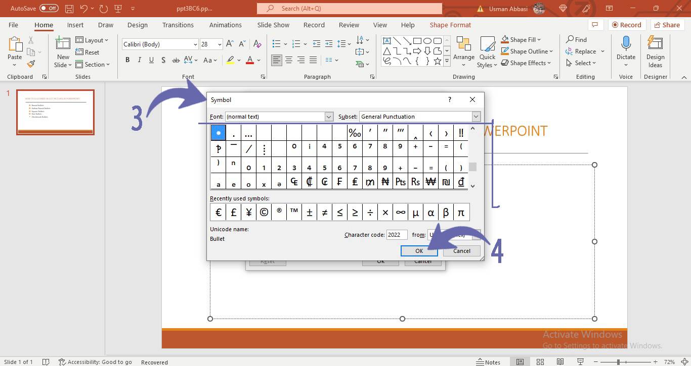 Customizing bullet points in PowerPoint 
