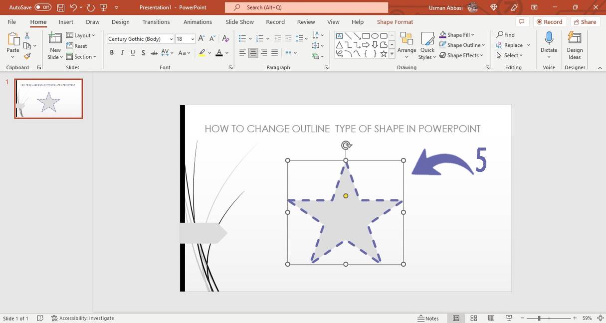 Changing the outline dashes style of a shape in PowerPoint