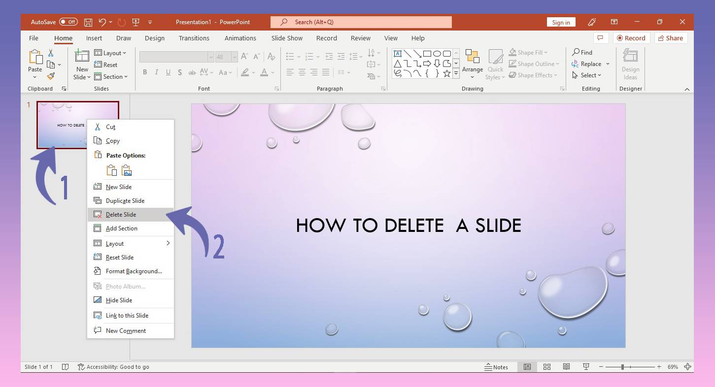 Deleting a slide in PowerPoint