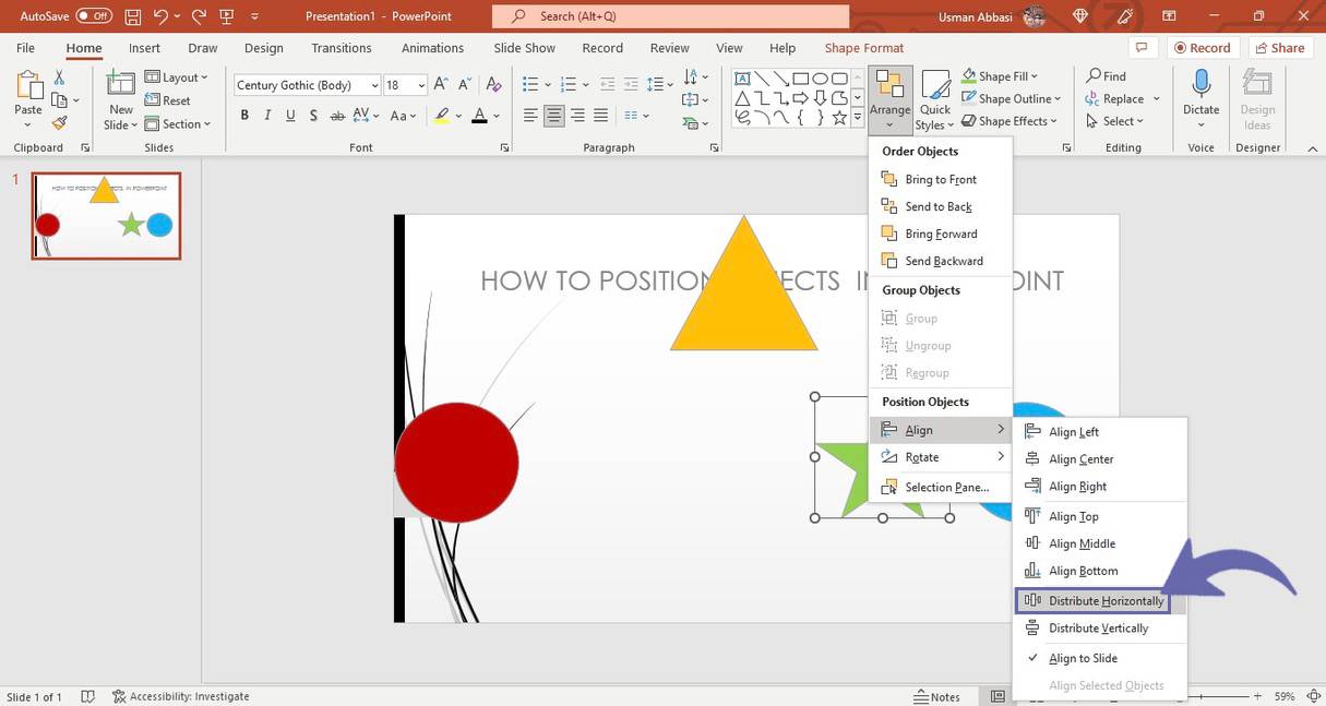 Changing position of objects in PowerPoint