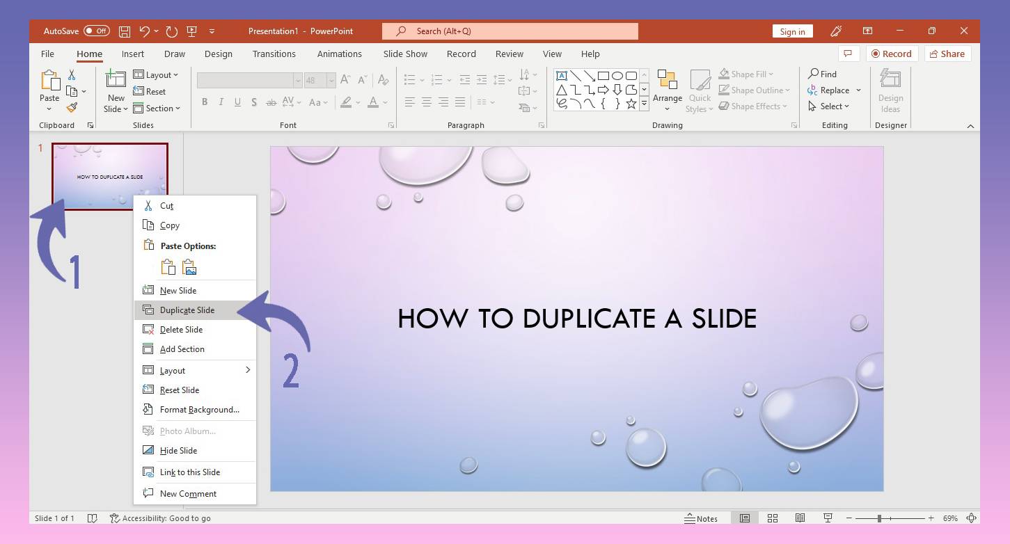 Duplicating a slide in PowerPoint