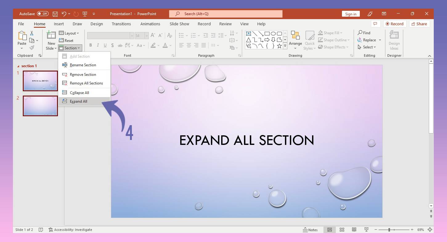 Expanding all section in PowerPoint