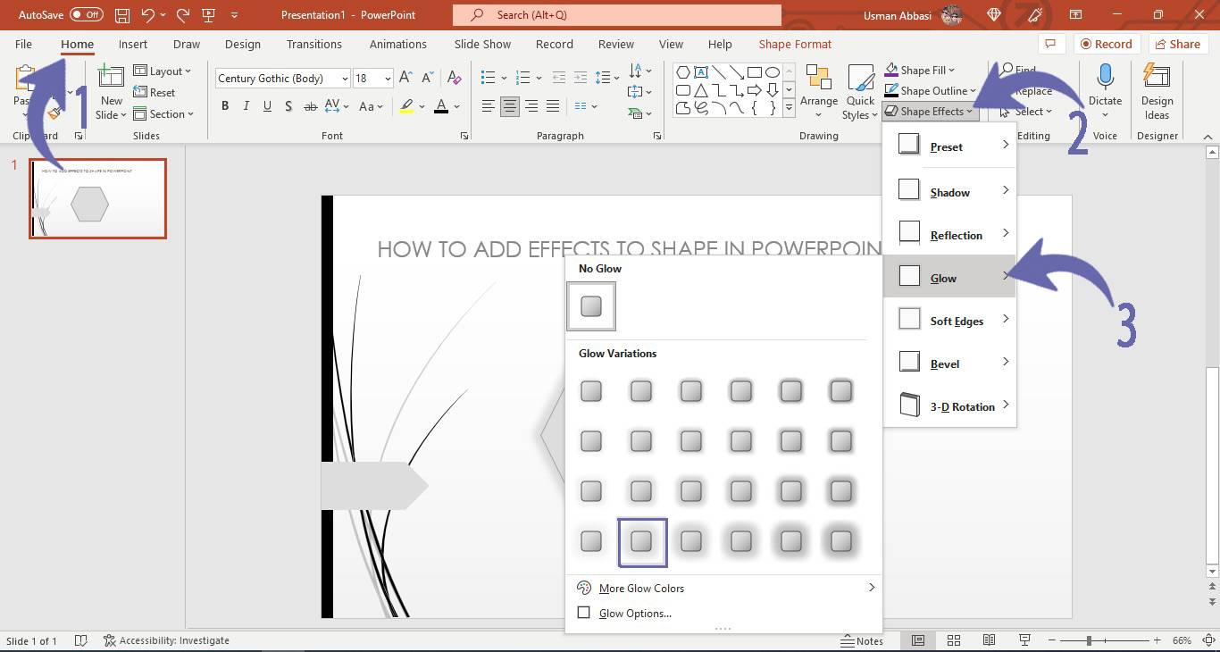 Applying glow effect to a shape in PowerPoint