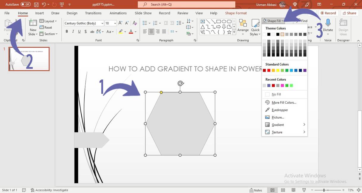 Adding gradient to the shape in PowerPower