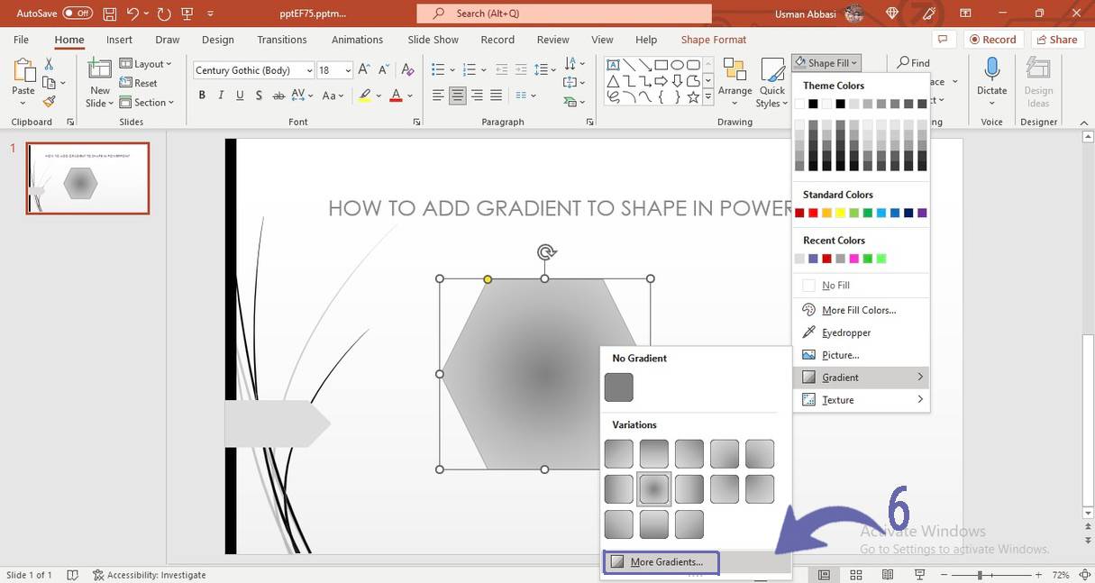 Adding gradient to the shape in PowerPower