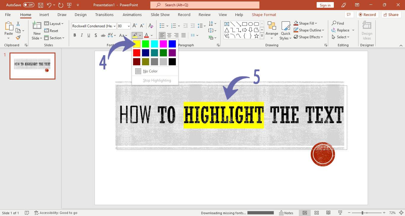 Highlighting text in PowerPoint