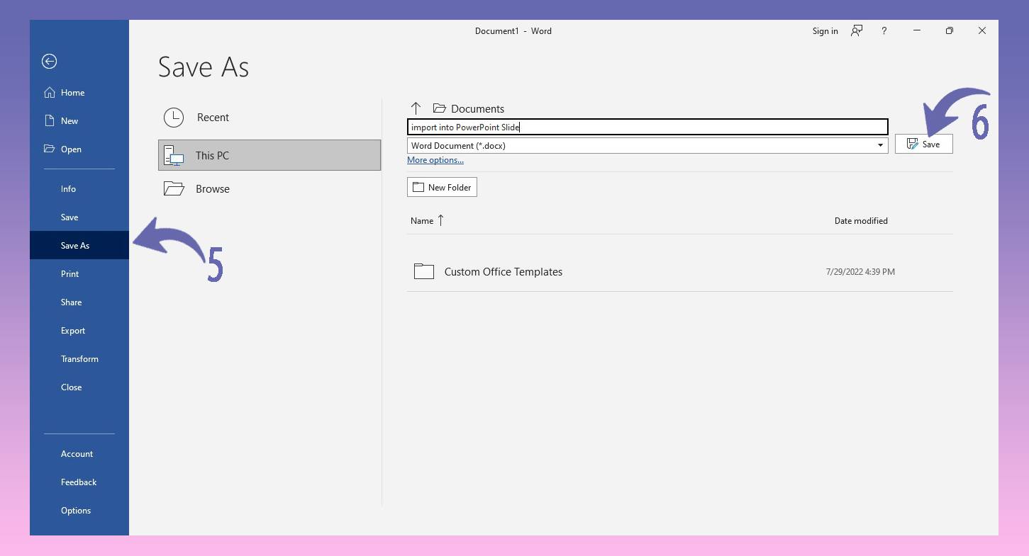 Importing into PowerPoint slides