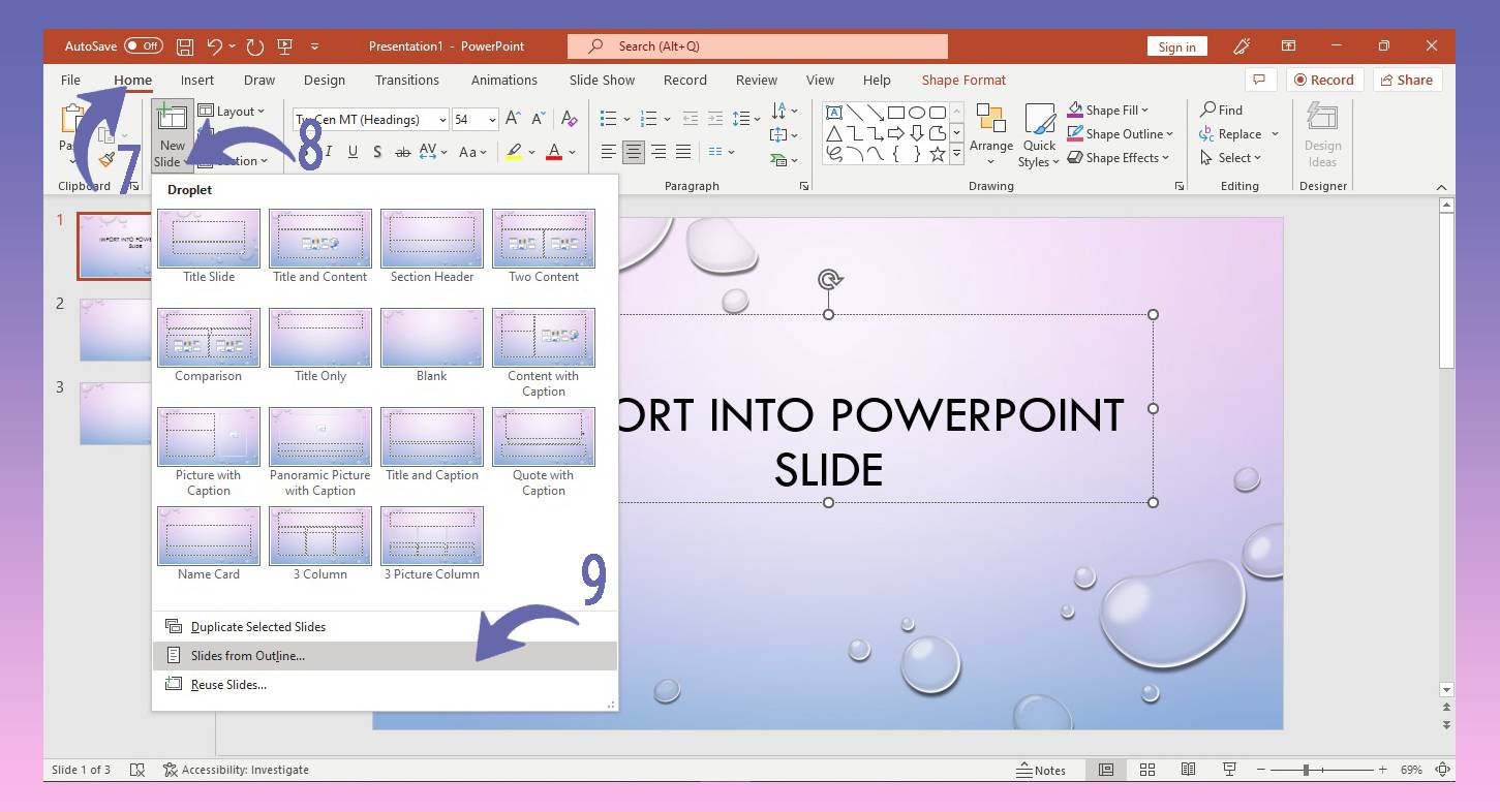 Importing into PowerPoint slides