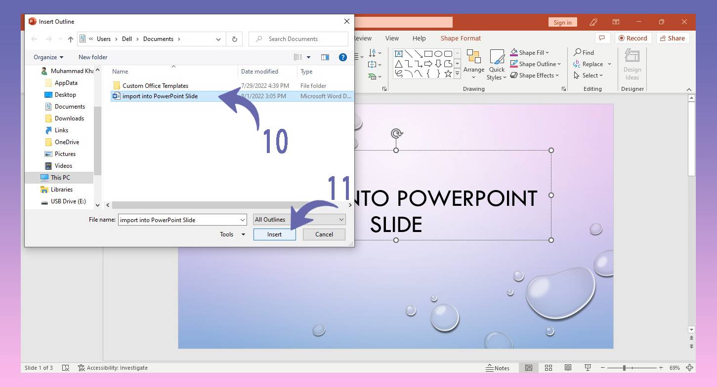 Importing into PowerPoint slides