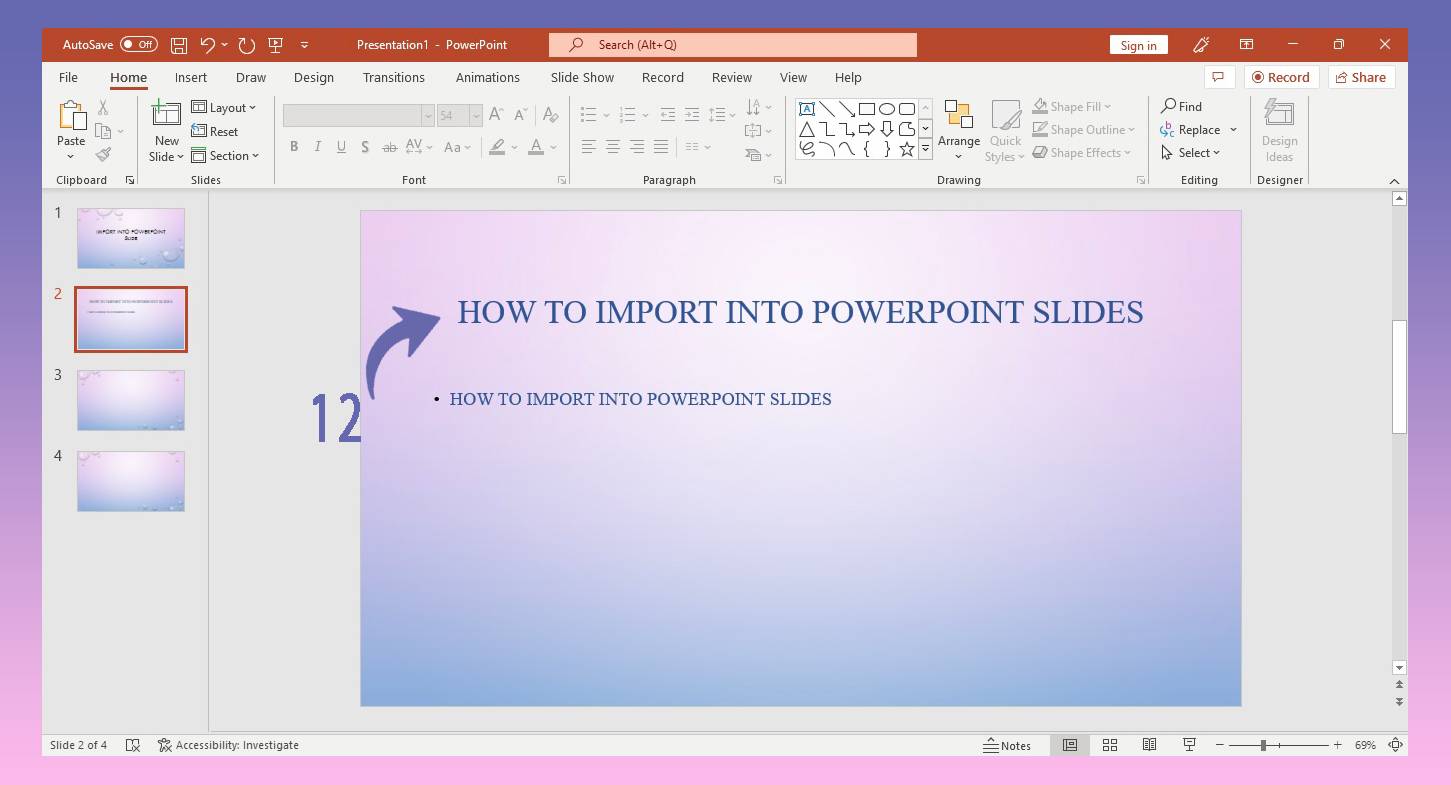 Importing into PowerPoint slides