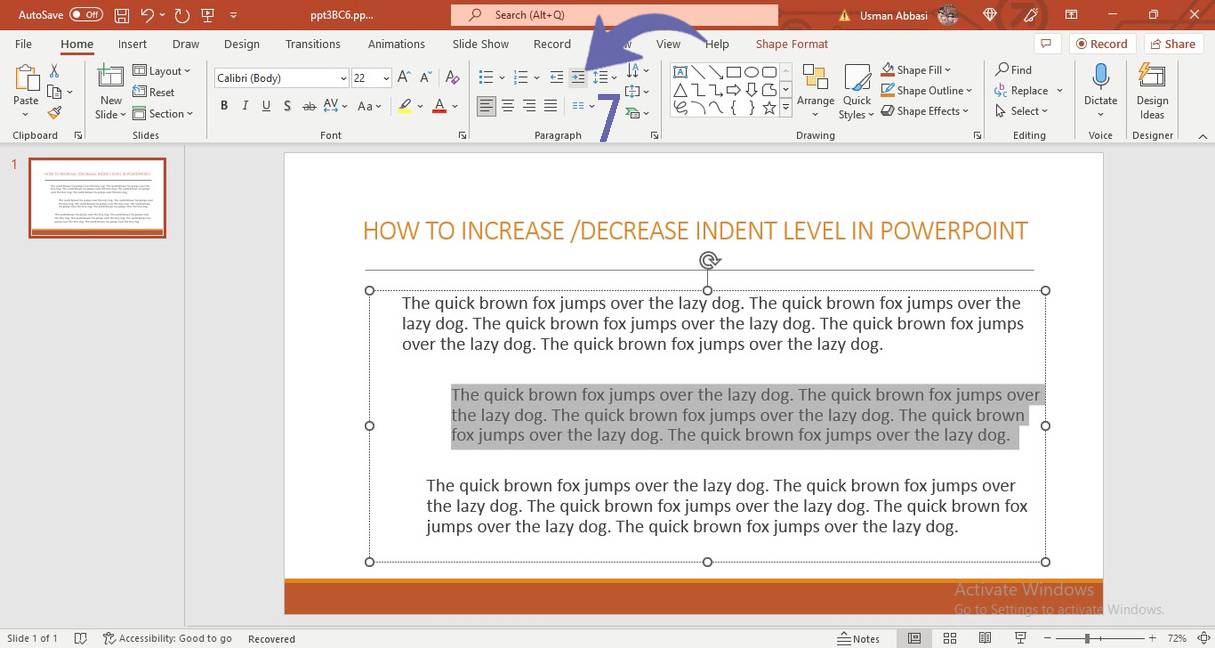 Adjusting Indent level in PowerPoint