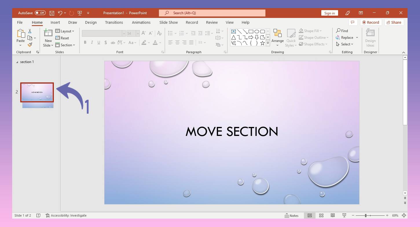 Moving section in PowerPoint