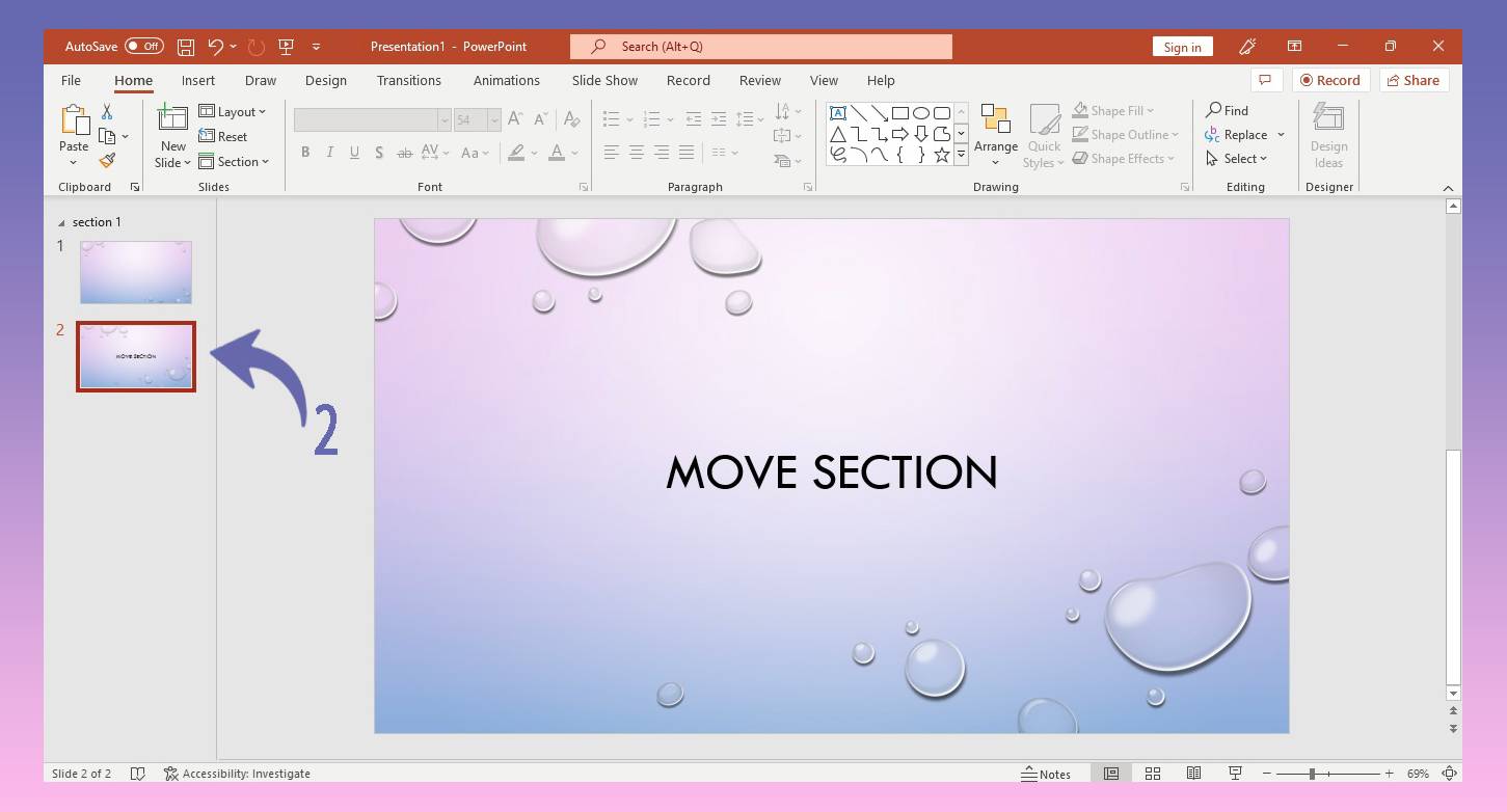 Moving section in PowerPoint