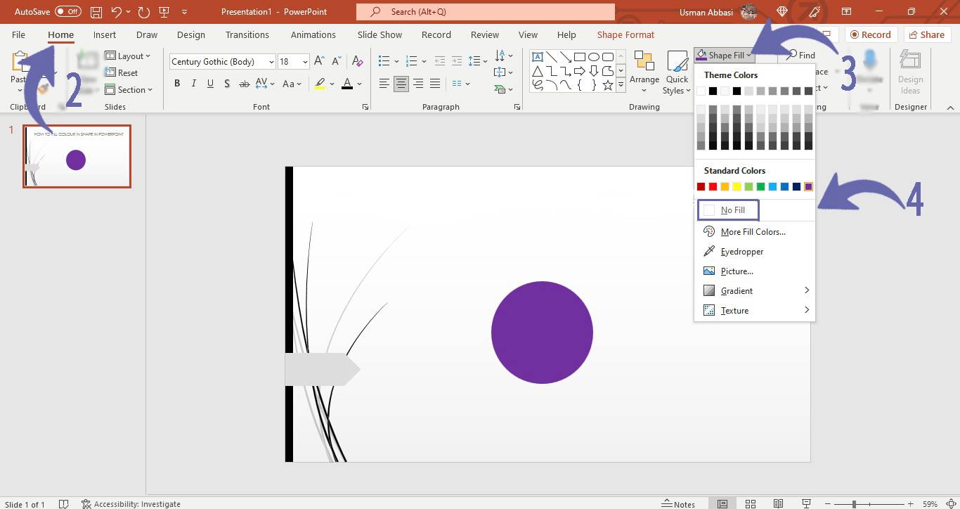 Removing colour fill of shape in PowerPoint