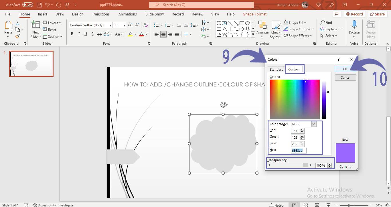 Changing shape outline colour in PowerPoint