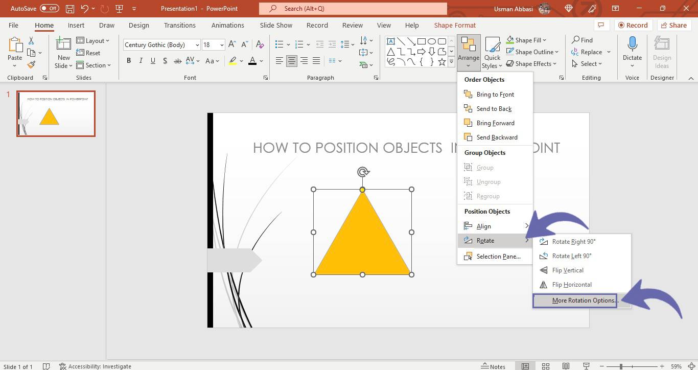 Changing angles of objects in PowerPoint