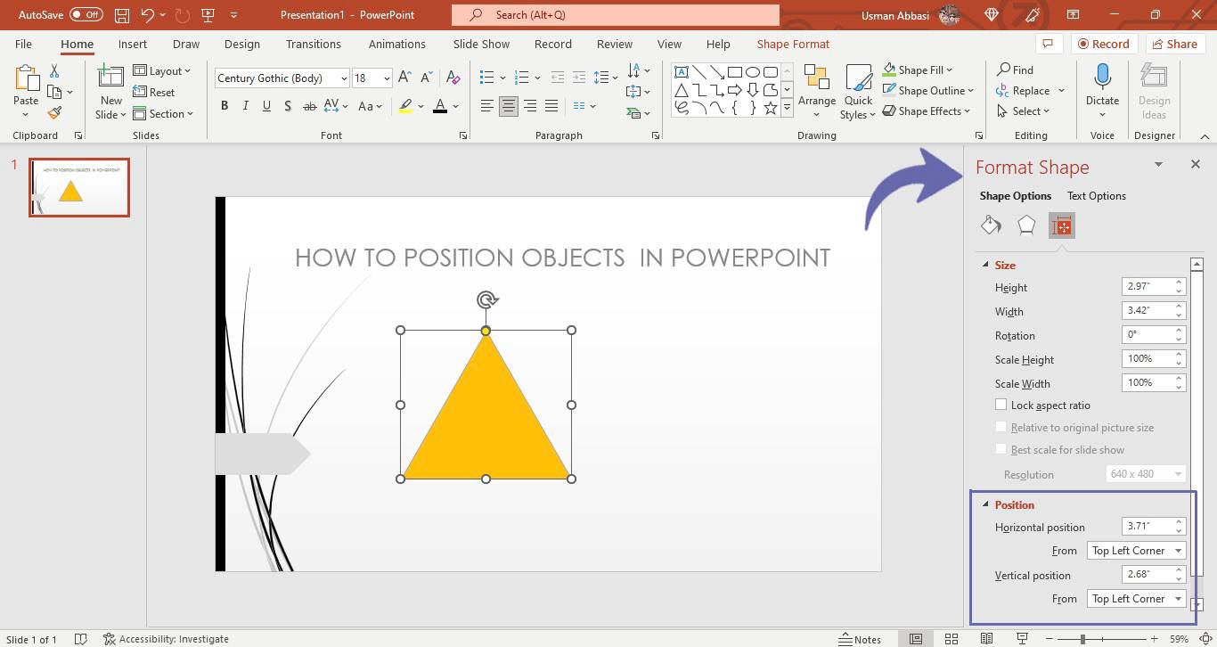 Changing angles of objects in PowerPoint