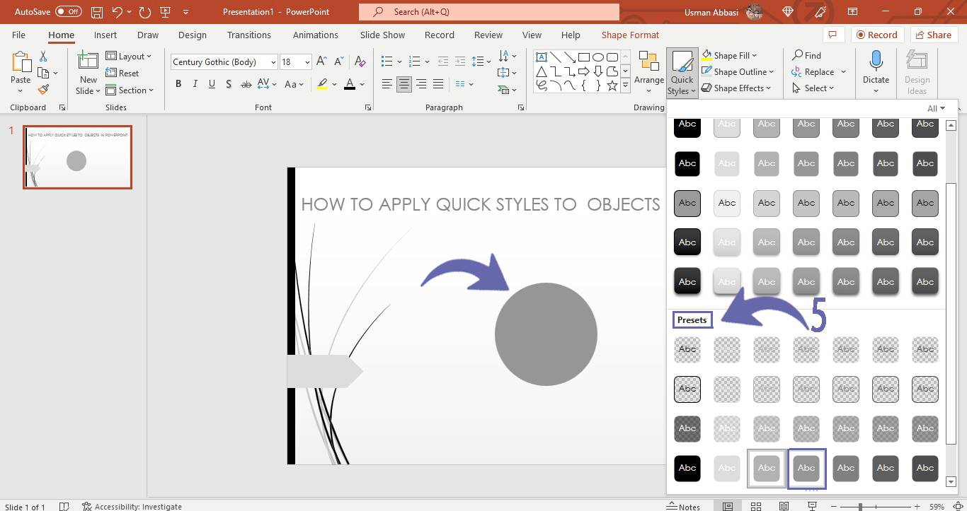 Applying quick styles to objects in PowerPoint