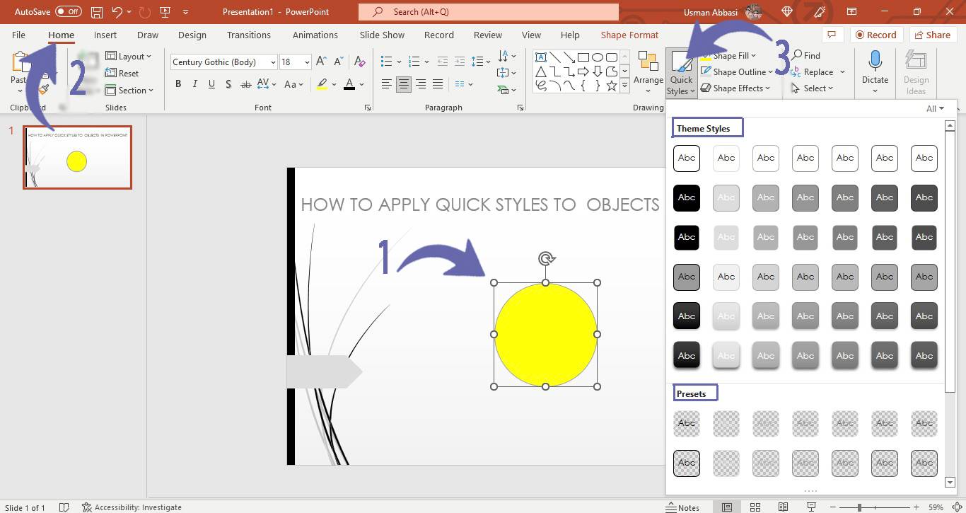 Applying quick styles to objects in PowerPoint