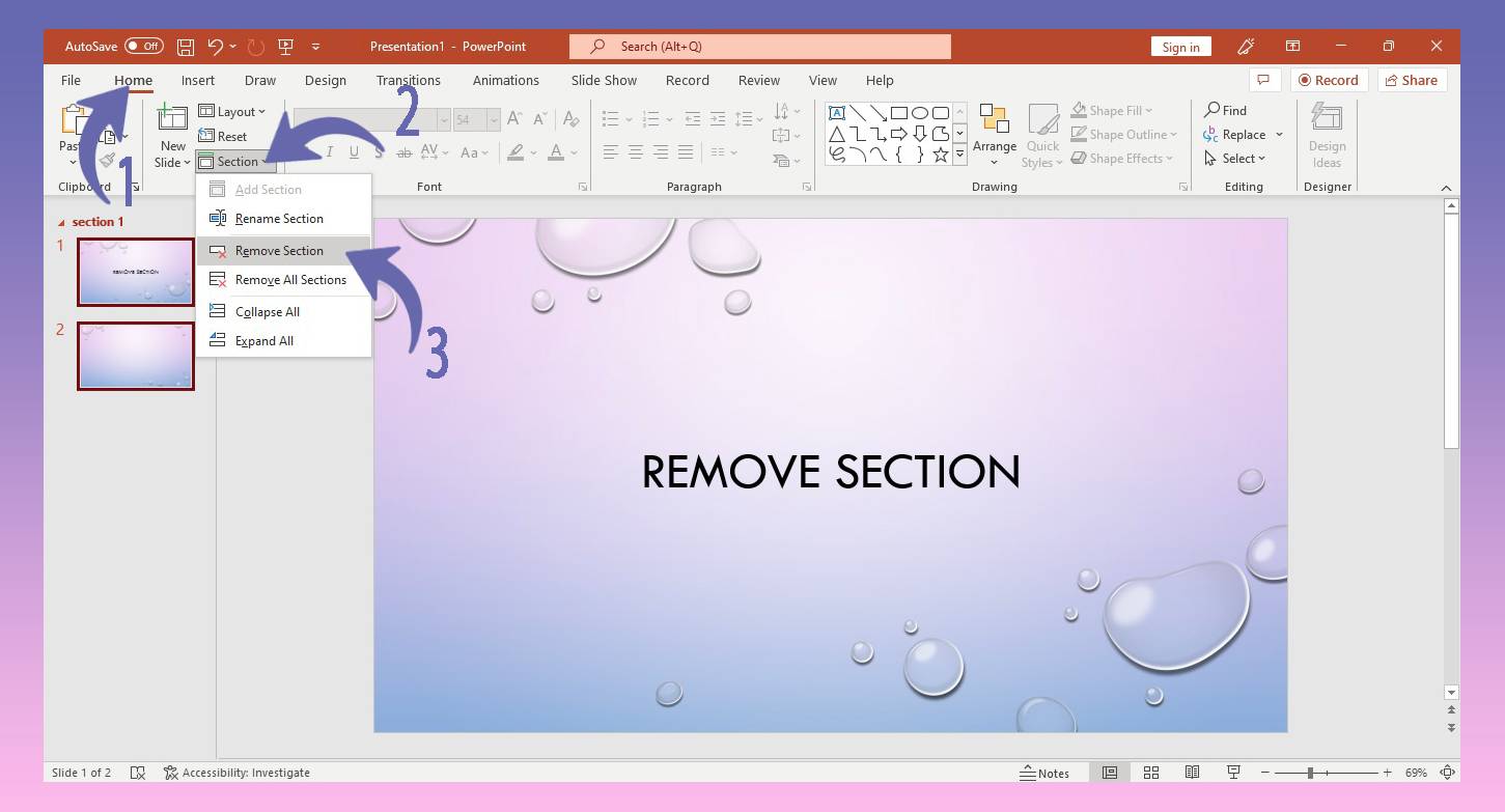 Removing section in PowerPoint