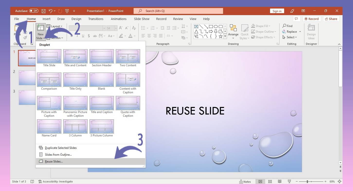 Reusing slides in PowerPoint