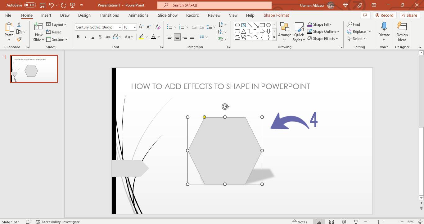 Applying shadow effect to the shape in PowerPoint