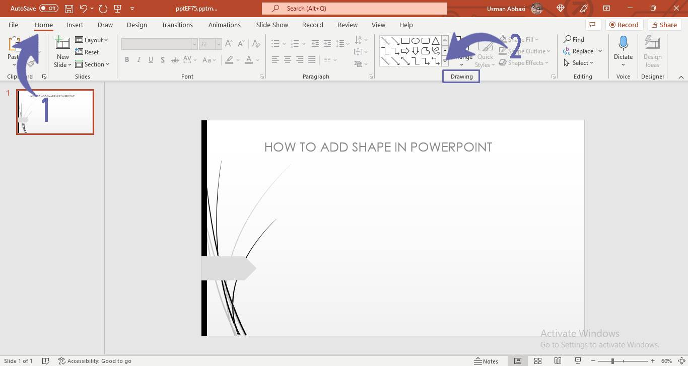 Adding a shape in PowerPoint