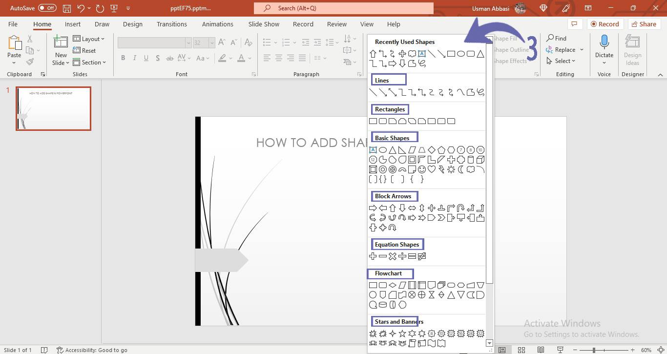 Adding a shape in PowerPoint