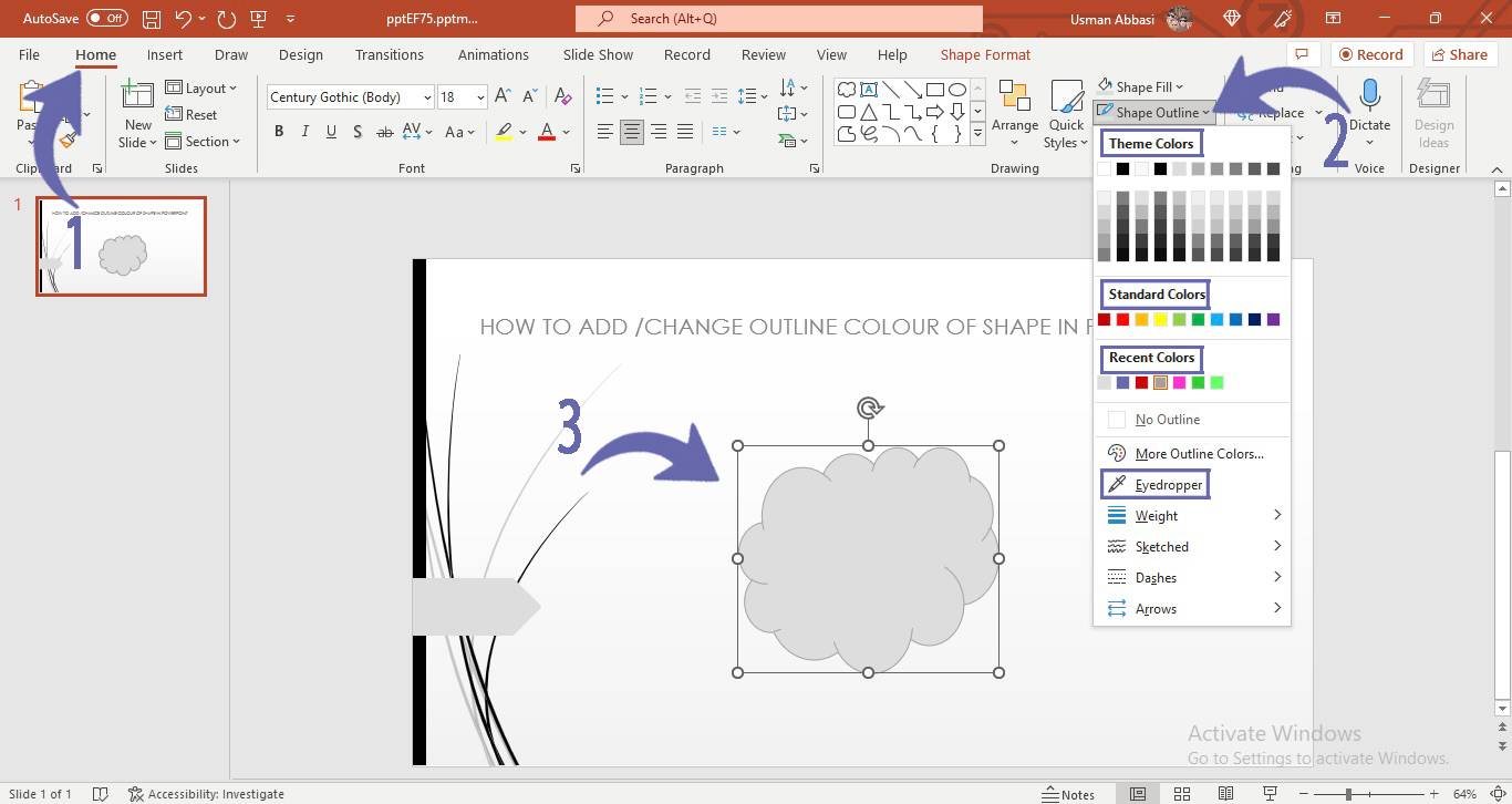 Changing shape outline colour in PowerPoint