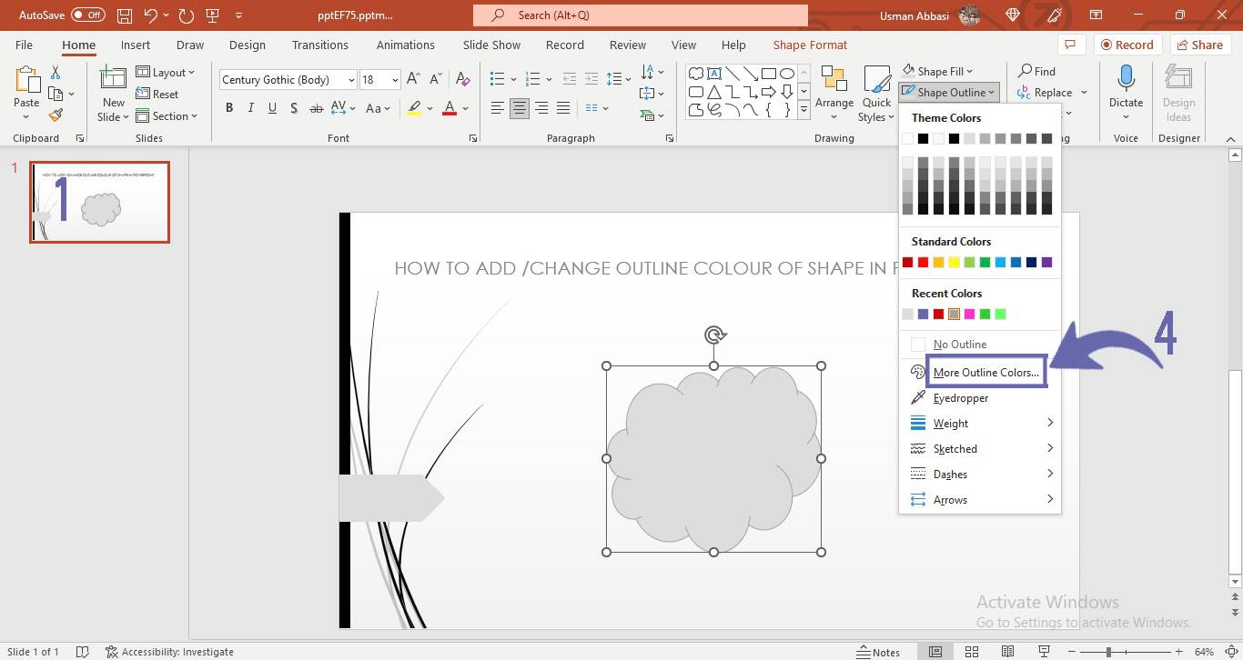 Changing shape outline colour in PowerPoint