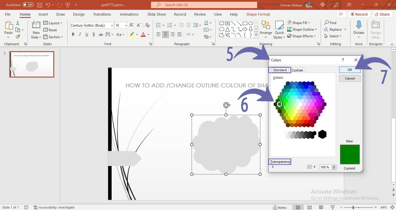 Changing shape outline colour in PowerPoint