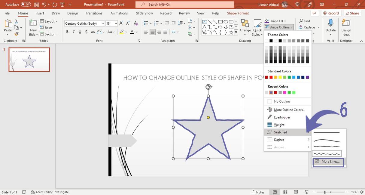 Changing outline sketched style of shape in PowerPoint