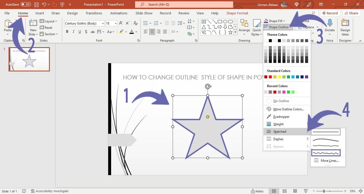 Changing outline sketched style of shape in PowerPoint