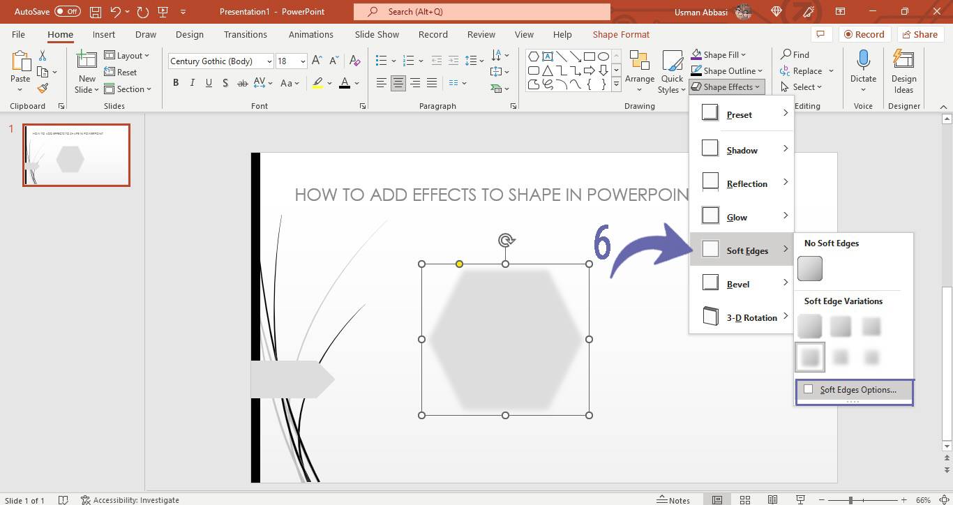 Applying soft edges glow effect to the shape in PowerPoint