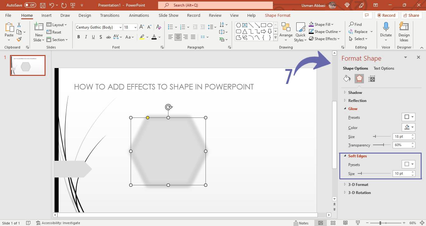 Applying soft edges glow effect to the shape in PowerPoint