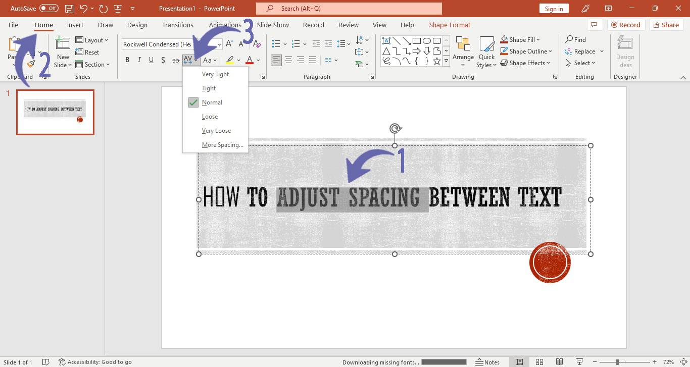 Adjusting spacing between text in PowerPoint
